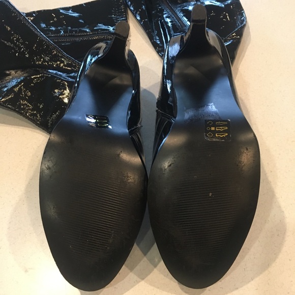 Bewitching Sexy Black Thigh High Patent Vinyl High Heel Boots Spirit Halloween - Picture 12 of 16